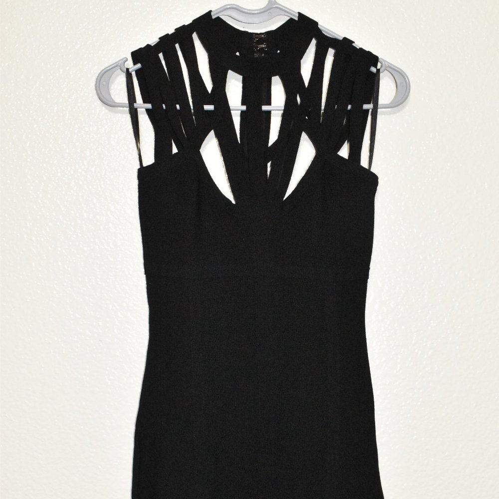 Bebe Black Bandage Strappy Midi Bodycon Dress